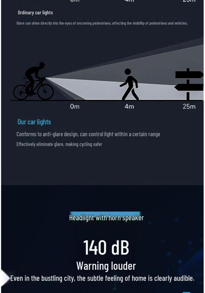 Rechargeable Front Bike Light with Horn - Powerful Night Riding LED Safety Light for Mountain Bikes