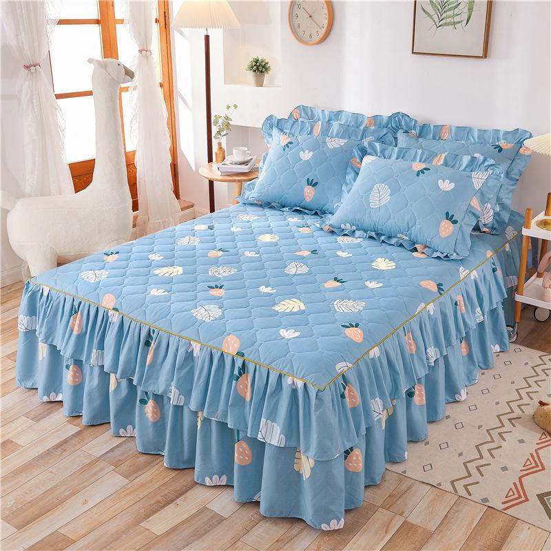 Household Thick Cotton Bed Skirt Korean Style Princess Style Bedspread Anti Slip Simmons Minimalist Protective Cover