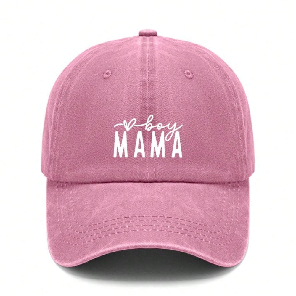 [Mom Baseball Cap] Letter "boy MAMA" Print Dark Gray Adjustable Washed Look Curved Brim Casual Daily Wear Baseball Hat - Dad Hat For Mother's Day Gift