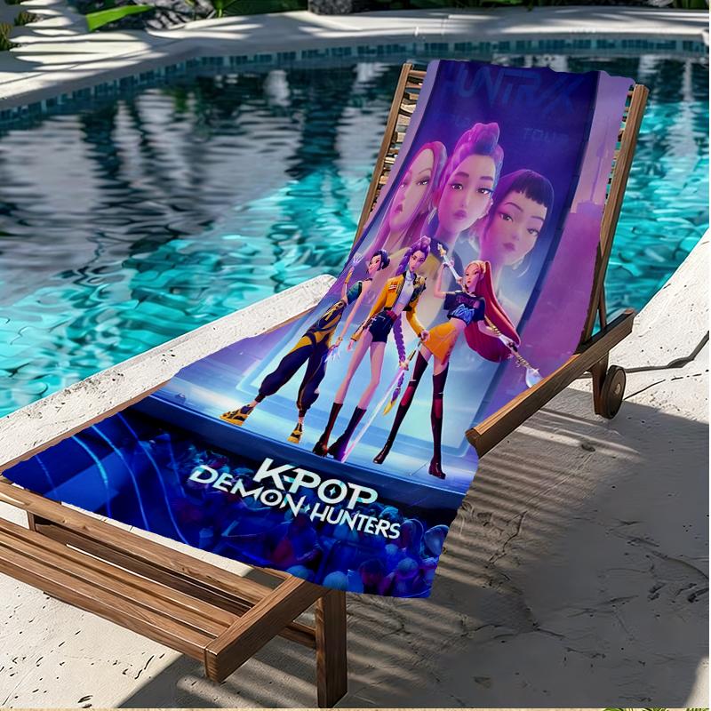 Prosop de Plajă cu Imprimeu Vânătorii de Demoni KPop, Prosop de Plajă Versatil, Ușor, Absorbant pentru Piscină, Surf, Yoga, Baie, Cadou Perfect de Ziua de Naștere, Sărbători