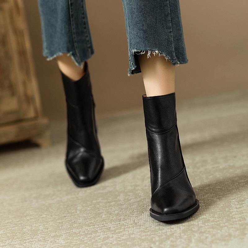 Comemore Stivaletti Bassi con Fondo Spesso Donna Scarpe Autunno Inverno Tacchi Alti Chunky Stivaletti alla Caviglia per Donna Punta Tonda Chelsea Botines