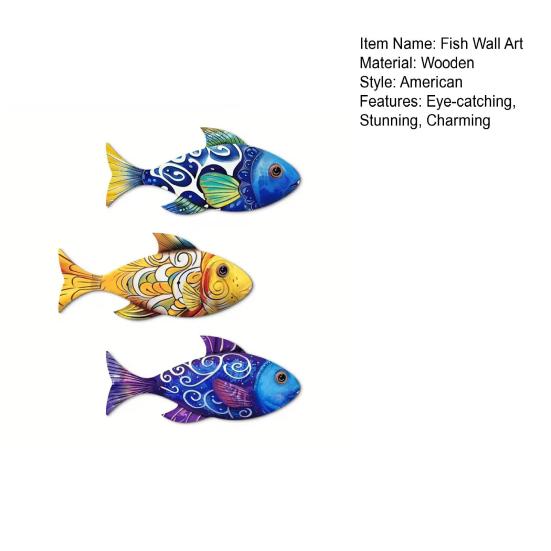 3 Pcs Wooden Fish Wall Decor Beach Lake House Wall Hanging Decoration Ocean Coastal Theme Wall Sculpture for Nautical Bathroom Bedroom Decor