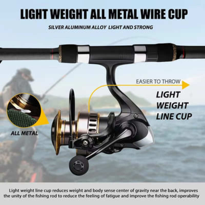 Professional Ultralight 1000~7000 Series 5.2:1 Gear Ratio, 26LB Maximum Drag CNC Metal Spool Spinning Fishing Reel for Freshwater and Saltwater