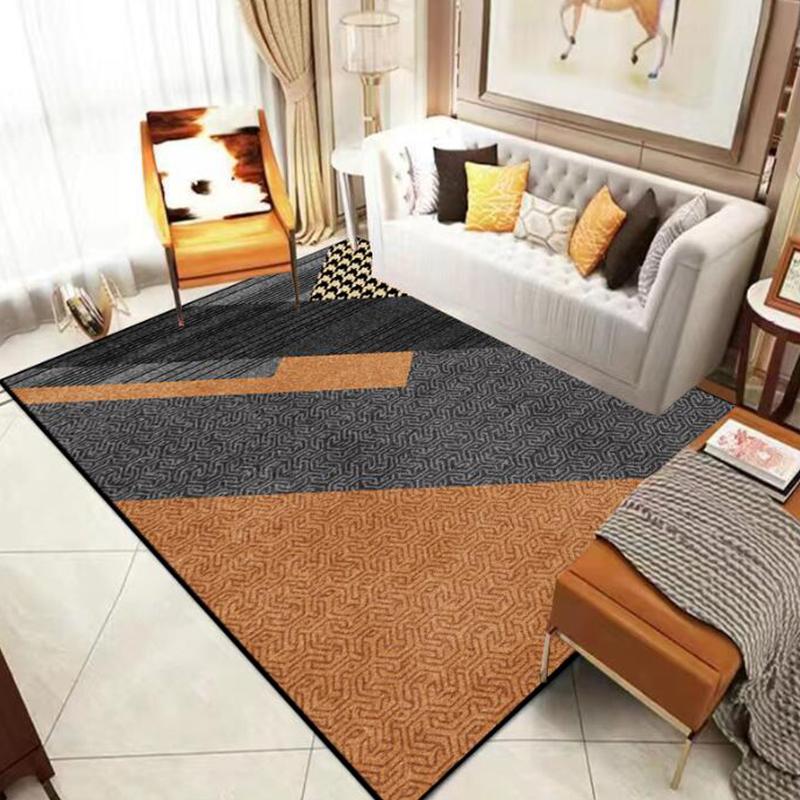 Tapis Orange Géométrique Salon Décoration Intérieure Moderne Chambre à Coucher Tapis Grande Surface Lavable Antidérapant Tapis de Sol Salon Paillasson