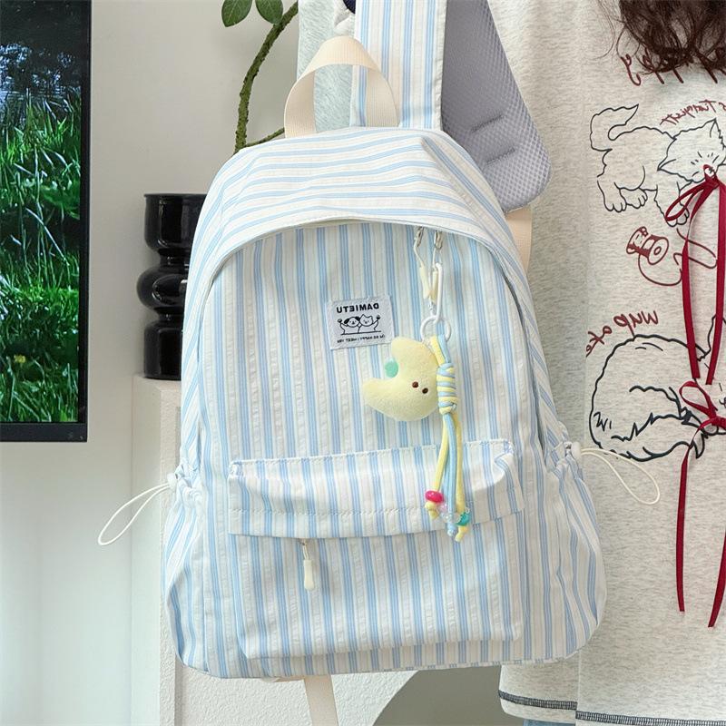 Schoolbag Korean simple solid color striped computer bag backpack college student high school campus large capacity striped commuter schoolbag