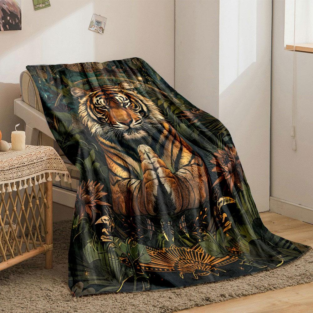Meditating Tiger Jungle Blanket Bedroom Blanket for Livingroom Couch Lunch Break Soft Throw for Friend's Festival Gift