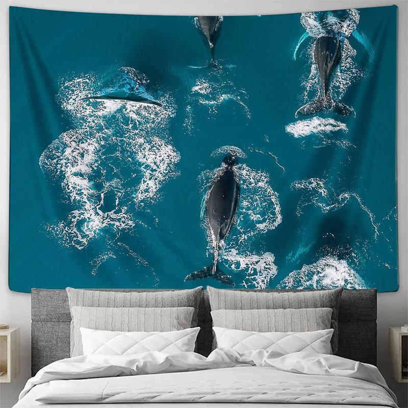 Ocean Whale Tapestry Wall Hanging Nature Sea Life Decor Room Aesthetic Beach Vibe Dorm Wall Art Gift Coastal Home Decor