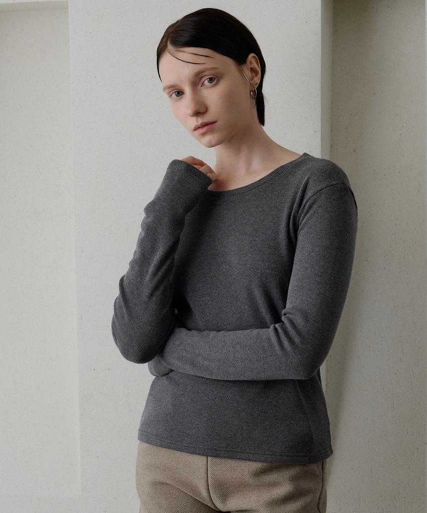 BIBYSEOB Round Knit T-Shirt Charcoal [T54]