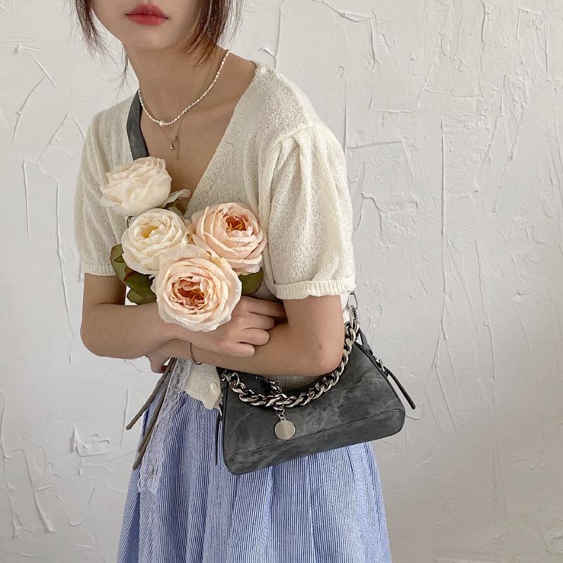 Trendig texturerad denimhandväska Ny enkel avslappnad damkedjeväska Modedesign Dam crossbody-väska