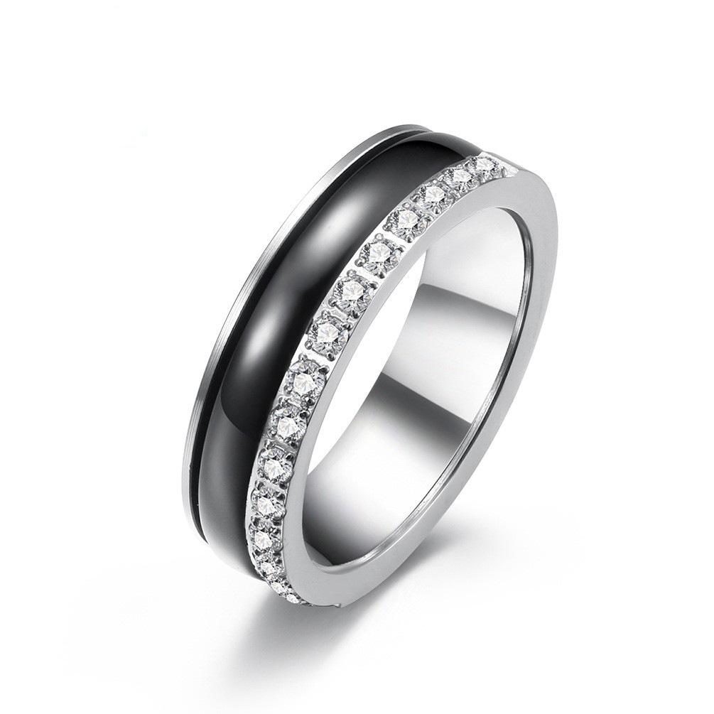 Neue Minimalistische Schwarz-Weiß-Serie Titanstahl mit Diamanten besetzt Funkelnder Diamant Trendiger Herren- und Damen-Neutraler Kaltwindring