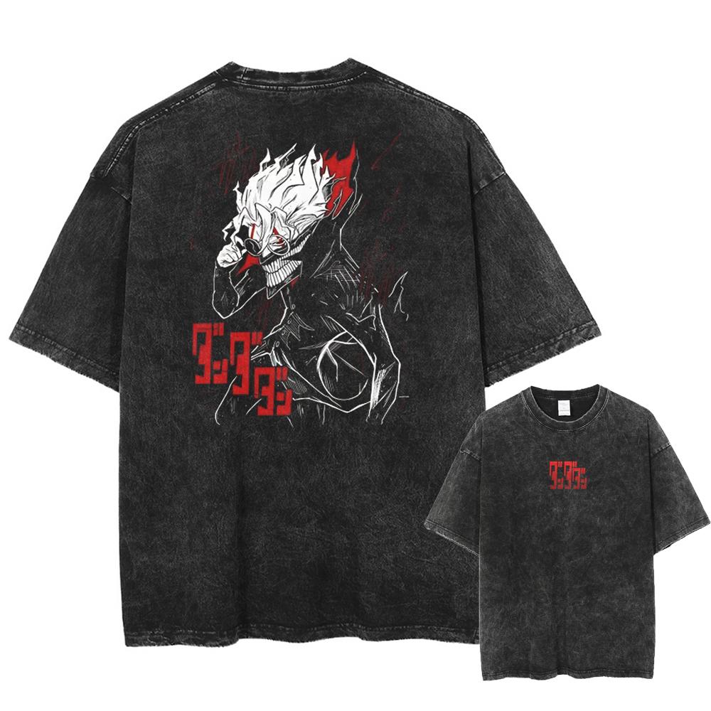 Anime Dandadan Okarun Ken Takakura Print Washed Tshirt Men Manga Vintage T-shirts Oversized Cotton T Shirt Harajuku Male Tops