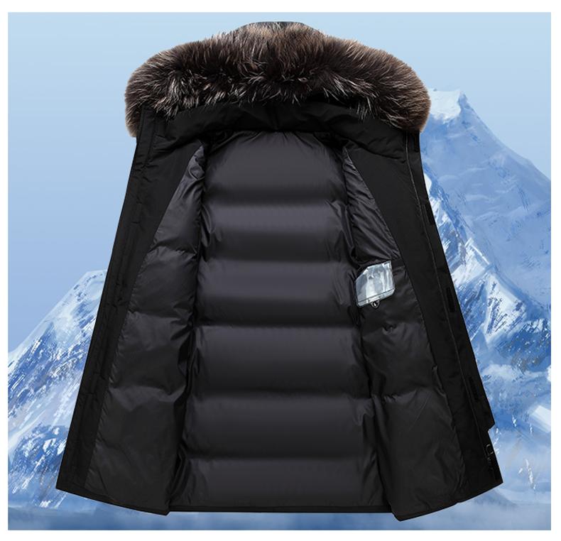 Duck Down Men's Down Jacket for Winter Warmth Mid To Long Style with Fur Collar Oversized and Thick Casual Jacket