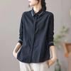 Retro Literary Embroidery Loose Cotton Shirt Women Lapel Long-sleeved Shirt Women