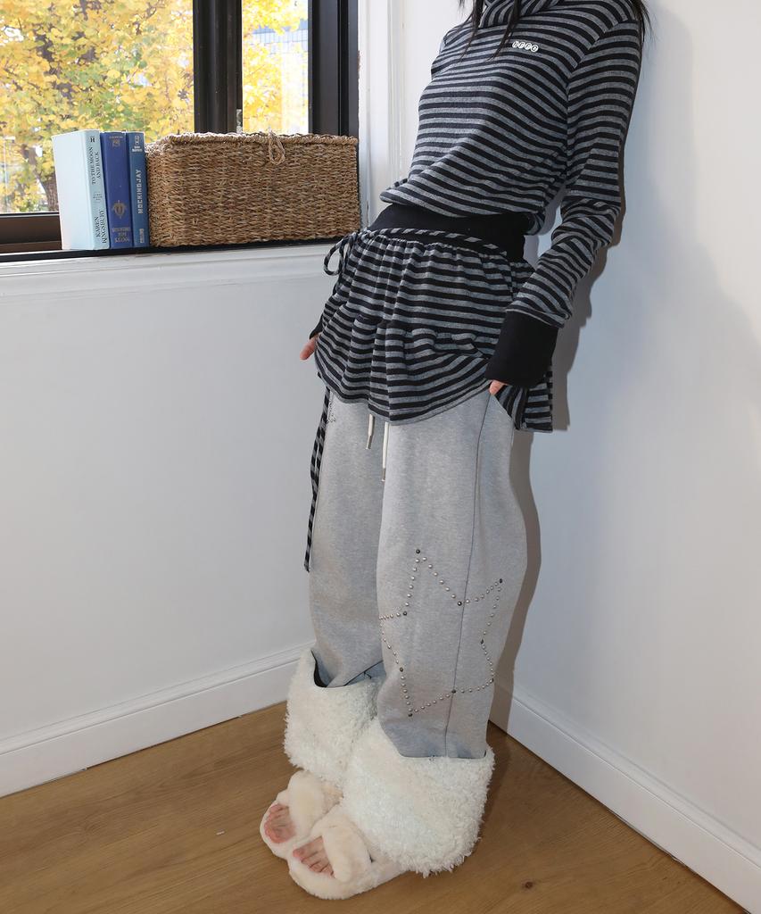 NOFFICIALNOFFICE Studded Ugg String Pants Melange Gray