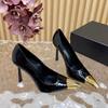 High Version Sandals 2025 New Square Head Sandals Women's Metal Head Single Shoes Women's Black Patent Leather High Heels Women's