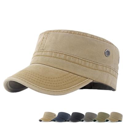 Cotton Flat Top Military Cap Men Outdoor Sun Hat Captain Cap Trucker Cap