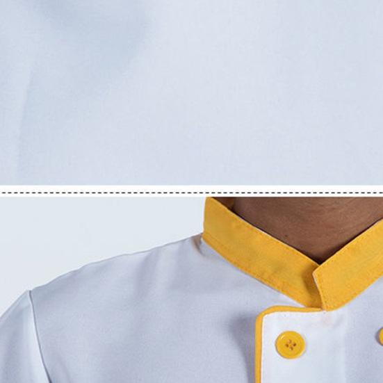 Summer Chef Uniform Double-breasted Short Sleeve Unisex Stand Collar Soft Breathable Stain-resistant Loose Cook Kitchen Bakery Restaurant Canteen