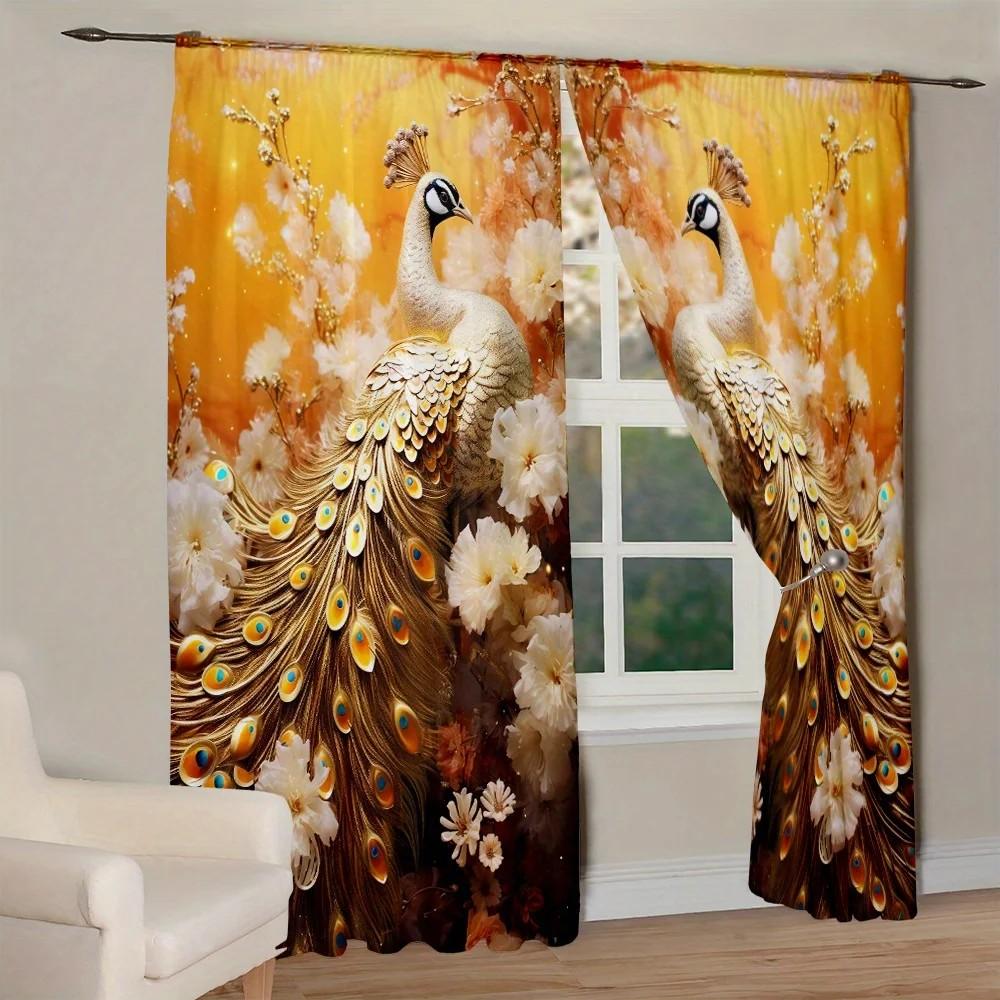 Eleganter Jit Floral Pfauen Vorhang Polyester Heimdekoration Feiertagsfenster Vorhänge Verdunkelnd Set von 2 Mit Stangentasche Gefertigt