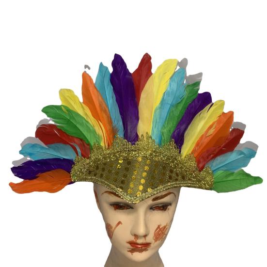 Halloween fjäderhuvudbonad Färgglad hatt i indisk stil Karnevalsdräkt Barn Performance Party Headpiece Halloween Cosplay Party Kostymtillbehör