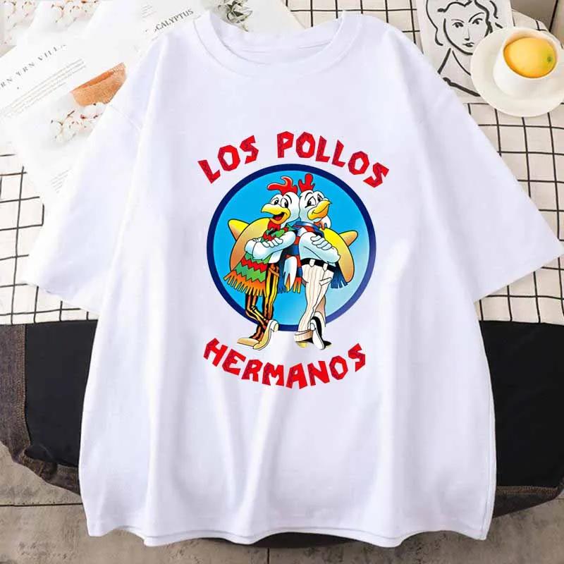 Funny Printed T-Shirt LOS POLLOS Hermanos Women Fashion Casual Short Sleeves Summer Loose Breathable Tshirt Chicken Brothers Tees