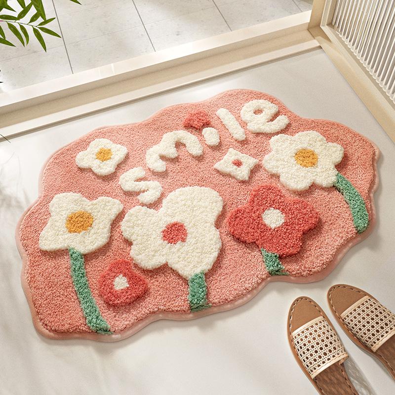 Cartoon Flower Bath Mat - Anti-Slip Shower Rug, Thick Microfiber Plush Bathroom Floor Mats, Quick Dry Super Absorbent Home Decor