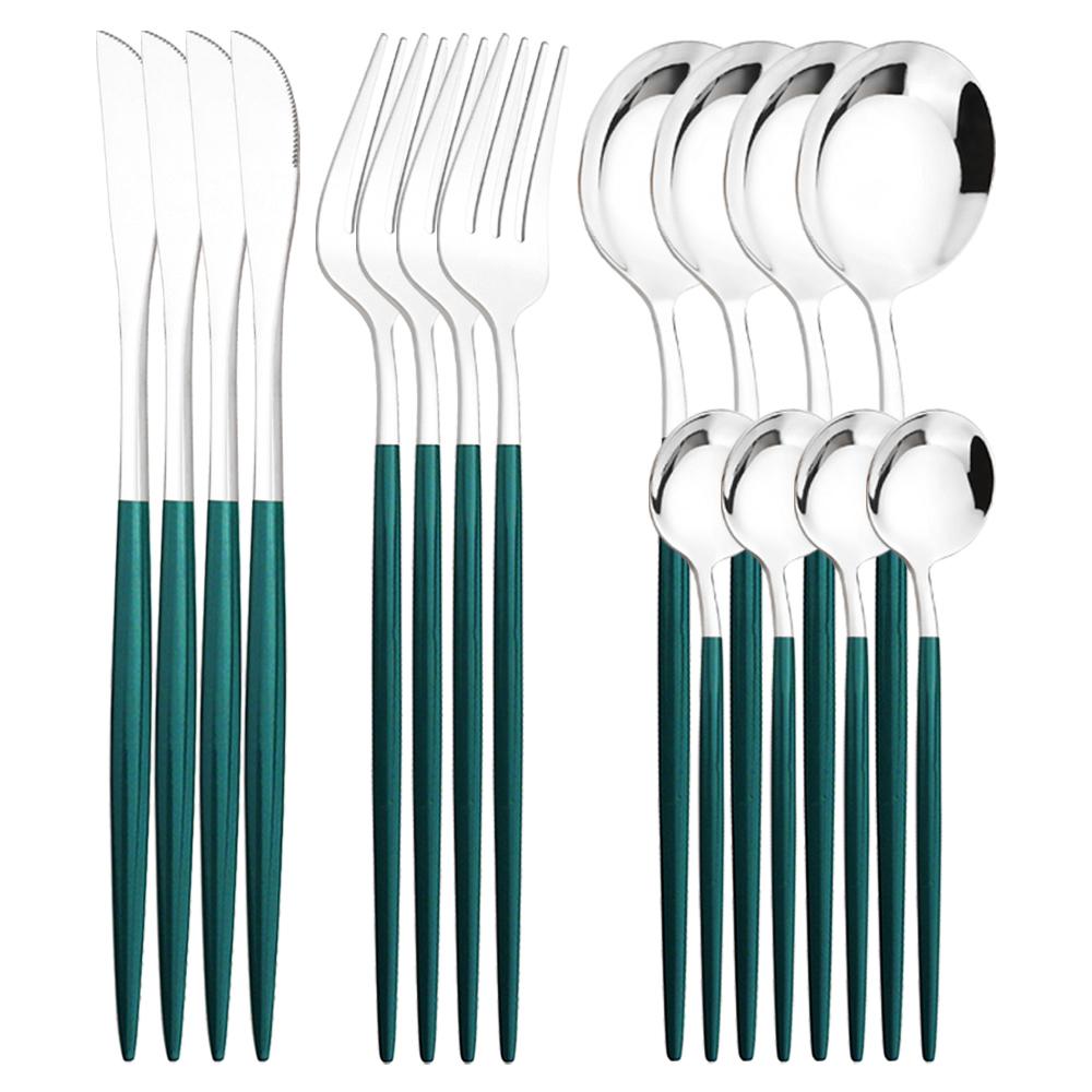 4People High Quality White Gold Dinnerware Set Stainless Steel Tableware Flatware Knife Fork Coffee Spoon Cutlery Western Kiechen Silverware