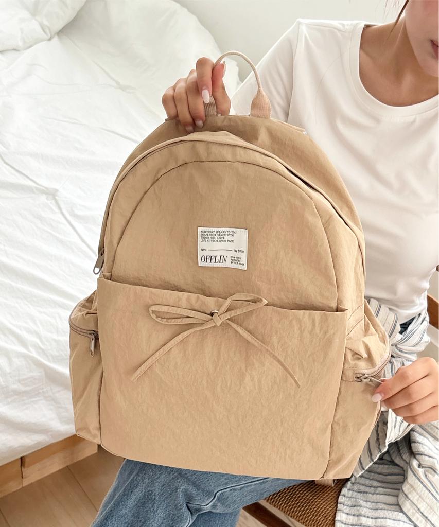 Offlin Ribbon String Backpack Beige