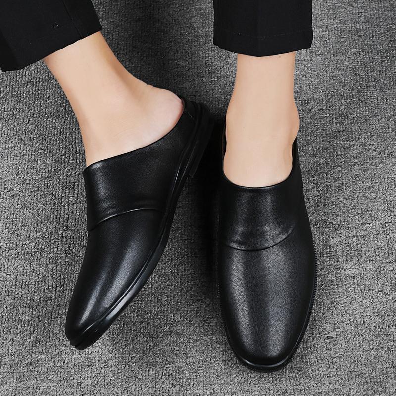 Fashion Casual Shoes Breathable Male Flats Genuine Leather Mules Shoes Men Half Shoes Man Luxury Brand Slippers Male Classic Loafers