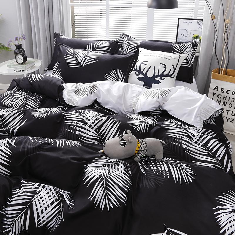 Palm Leaf Warm Comforter Cover Black Plus White Beding Set for Children Kids Tens Adult People Women, Leaves Soft Duvet Covers Reversible Comfortable