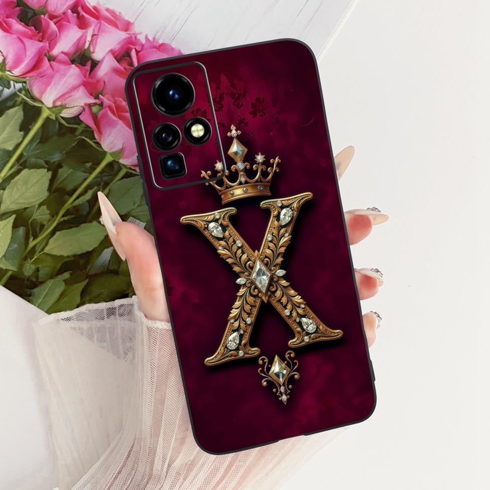 For Infinix Zero X Pro Case For Infinix Zero X Cover Silicone Luxury Crown A-Z Letters 2D Flat Pattern Soft Casing X6810 X6811