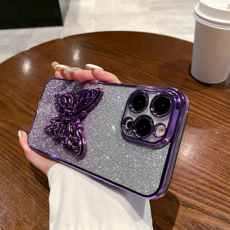 Fjärilsstativ Glitter Telefonfodral För Realme 5 7 8 9 10 11 12 Pro Plus 5i 6i 7i 9i C67 C63 C61 C65 C55 C53 C51 C3 4G Mjukt Skal
