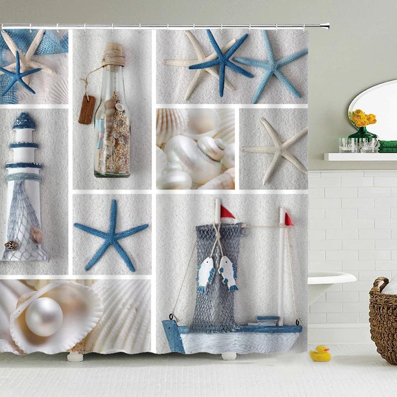 1 Pcs Shower Curtain Various Seaside Sunny Beach Scenery Bathroom Curtain Polyester Fabric Waterproof Home Decoration Curtain