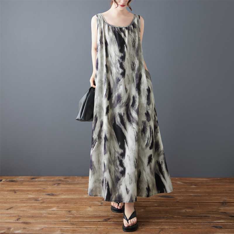 Women's Fashion Korean Version Loose Chiffon Printed Dress Long Skirt