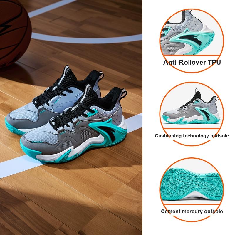 Anta Kinder Air Space Rutschfest Stoßdämpfend Abriebfest Atmungsaktiv Low-Top Basketballschuhe Kinder Sneaker Grau Schwarz A12431102-2