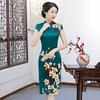 Green National Style Chinese Small Cheongsam Improved Young New Female Retro Slim Summer Medium and Long