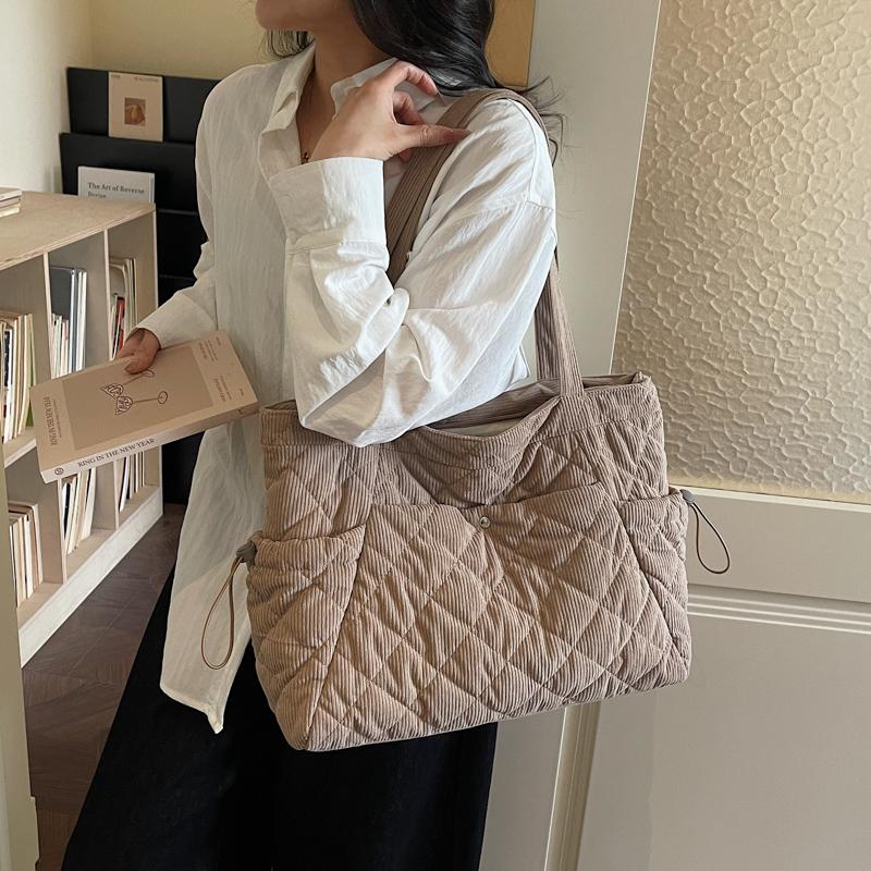 Cord-Tragetasche Damen-Arbeitstasche Große Kapazität Schultertasche