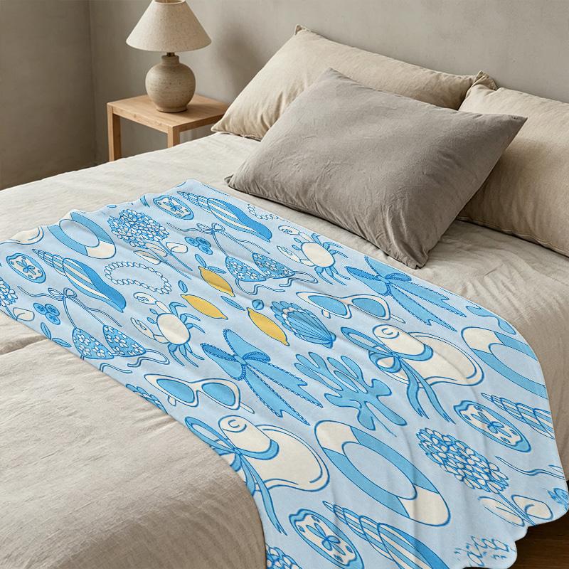 Ultra-Soft Ocean Theme Flannel Throw Blanket Bordered Cozy Blanket for Home Couch, Ideal for Christmas & Halloween