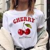 Women's Cherry Print T-Shirt Crew Neck Short Sleeve Casual Top Regular Length Fruit & Vegetable Tees Y2k Top