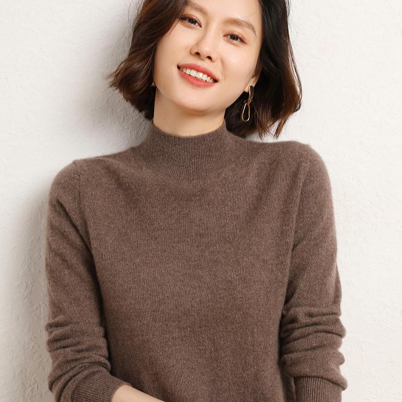 Half High Collar Sweater Women Inside Take Loose Thin Long Sleeve Knitted Sweater Autumn Winter New Bottoming Shirt