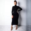 LYRIA New Autumn and Winter Longuette Long-Sleeved Elastic Force Slim High Collar Slim Long Dress