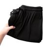 Women Casual Pants Elastic Waist Adjustable Drawstring Solid Color Long Trousers Ice Silk Wide Leg Draped Pants Streetwear