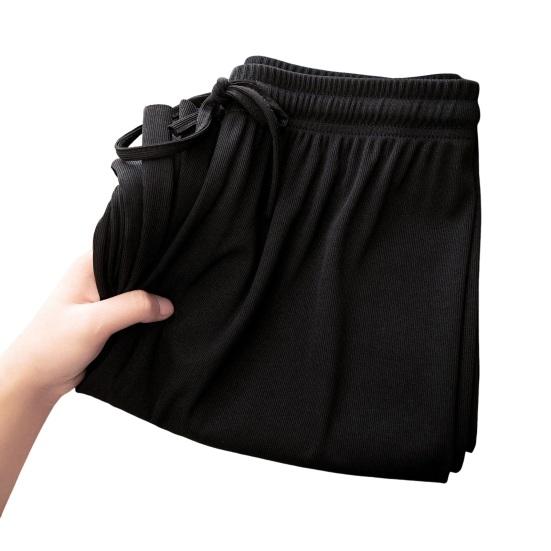 Women Casual Pants Elastic Waist Adjustable Drawstring Solid Color Long Trousers Ice Silk Wide Leg Draped Pants Streetwear