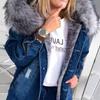 Mysig Tjockare Denimjacka för Kvinnor med Fodrad Fleece - Vinter 2024 Kollektion