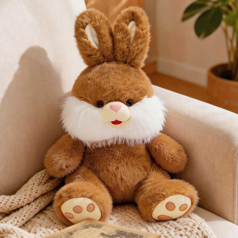 Cute Plush Rabbit Toy Set Five Colors Purple Brown Gray Pink White With Fluffy Neck Ruff Soft Bedroom Stylish Delightful