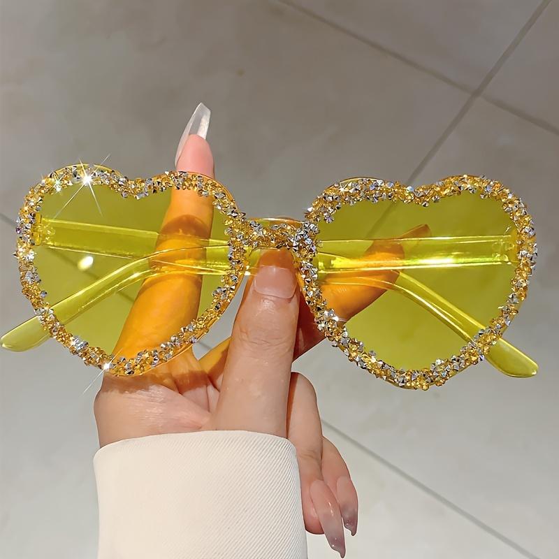 Heart Shaped Frameless Rhinestone Glasses Fashionable Red for Women Masquerade Party Festival Accessories