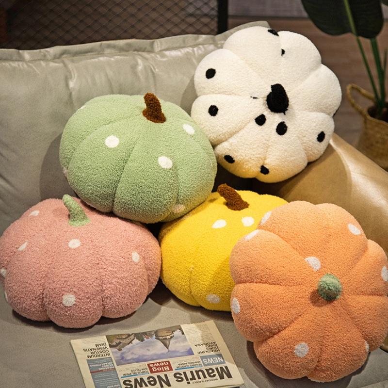 Cute Colorful Polka Dot Pumpkin Pillow Toy For Halloween Decor