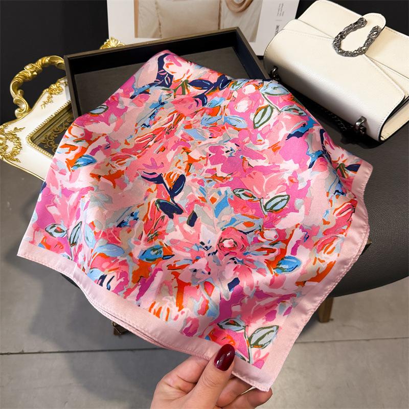 New Printed Square Scarves Women's Satin Scarf Spring and Summer Floral Bandana Small Neckties Hairbands Bags Foulard Shawl for Daily Use
