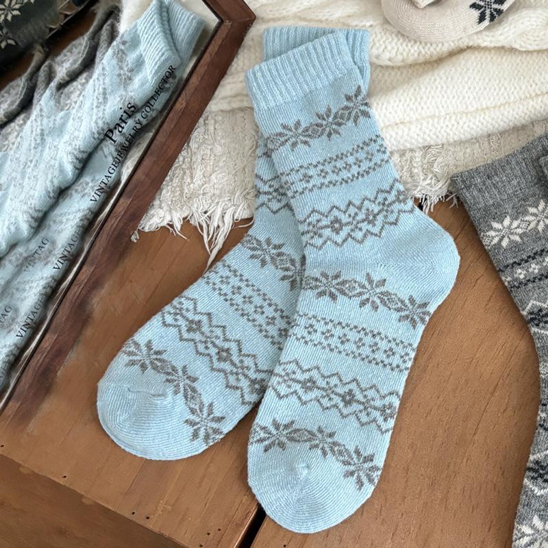 Birkenstock Stack Socks Mid-Leg Snowflake Winter Warm Wool Socks Thickened With Vintage Kids