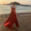 Design Waist Ruffle Edge Big Skirt Dress Vacation Dress Seaside Long Dress Beach Dress Elegant