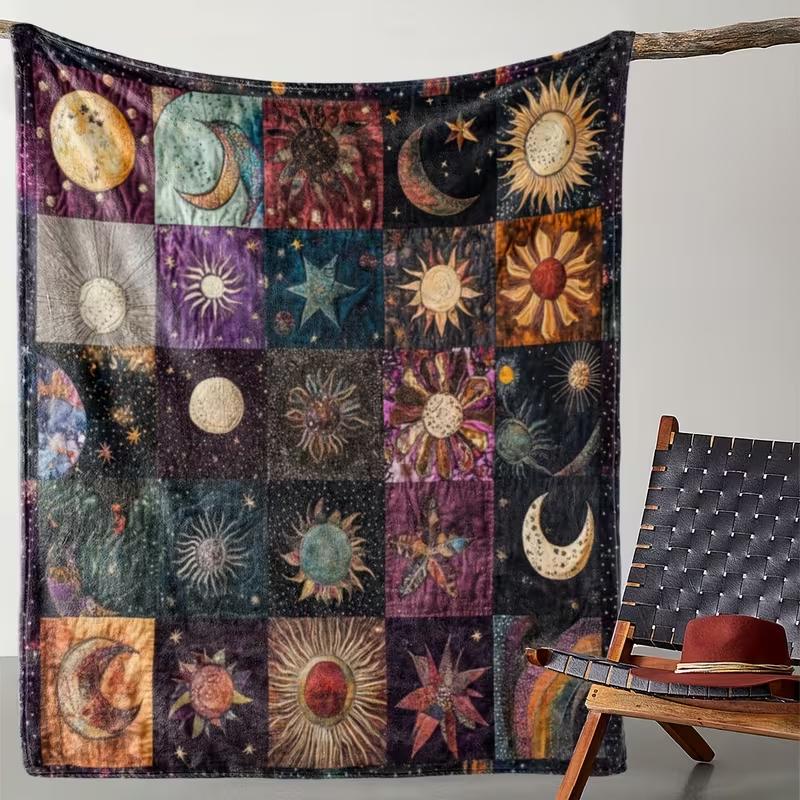 1 Stück Himmlischer Liebhaber Sonne und Mond Flanell Decke Bett Reise Decke Damen Vier Jahreszeiten Dekor Vier Jahreszeiten Geschenk Decke